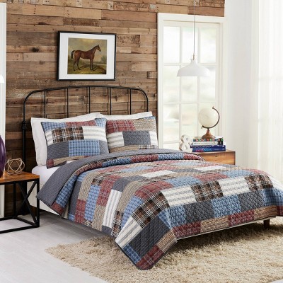 Rustic Patchwork Cotton Full Quilt Set in Gray and Multicolor
