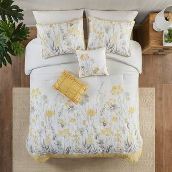 5pc Savanna Seersucker Comforter Set with Throw Pillows Yellow - Madison Park