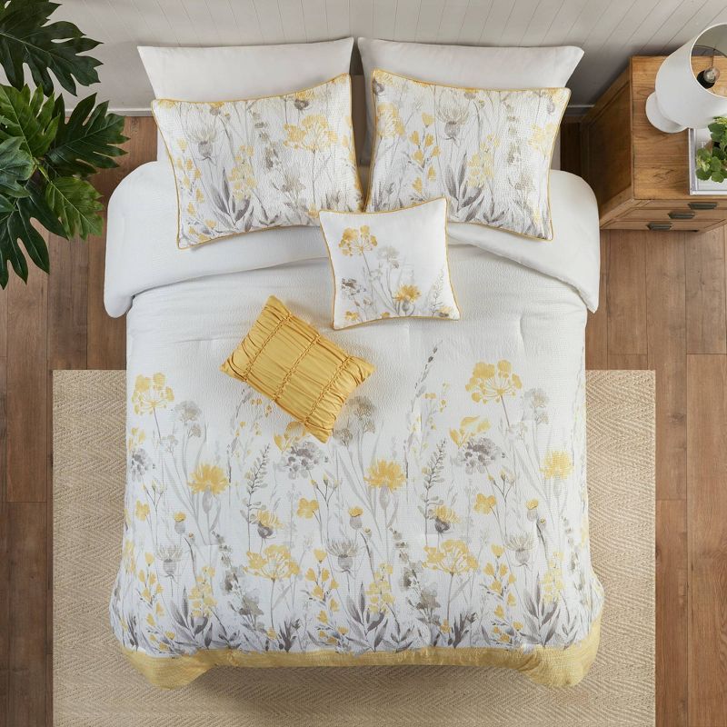 5pc Savanna Seersucker Comforter Set with Throw Pillows Yellow - Madison Park, 1 of 12