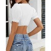 Womens Short Sleeve Cropped Tops Summer Square Neck Blouse Crochet Trim Front Center Drawstring - 2 of 4