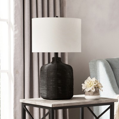 Hudson and Canal 20.5" Tall Petite/Rattan Table Lamp with Fabric Shade