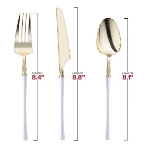 Smarty Had A Party Gold w/ White Handle Moderno Plastic Cutlery Set - 240 Guests - 1 of 4