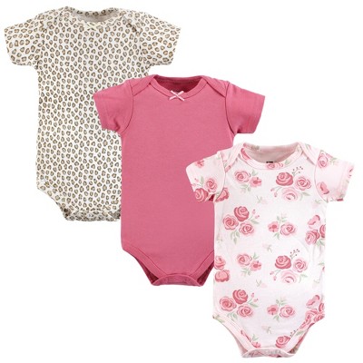 Hudson Baby Infant Girl Cotton Bodysuits, Blush Rose Leopard, 6-9 Months