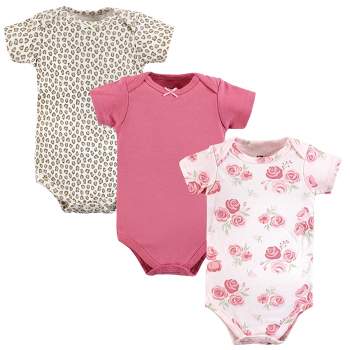 Hudson Baby Infant Girl Cotton Bodysuits, Blush Rose Leopard