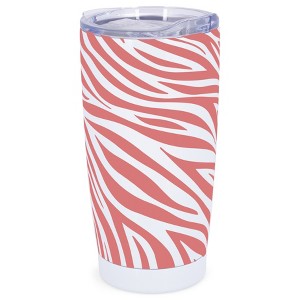 Elanze Designs 20 oz Stainless Steel On the Go Insulated Travel Tumbler With Push Top Lid, Blush Pink Zebra Print White - 1 of 4