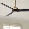 Casa Vieja 52" Windspun Modern Indoor Ceiling Fan 3 Blade Remote Control Soft Brass Finish Motor Matte Black Finish Wood Blades Bedroom Living Room - 2 of 4