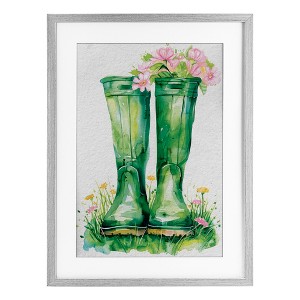 Stupell Industries Spring Blooms Green Rainboots Framed Print Under Glass - 1 of 4