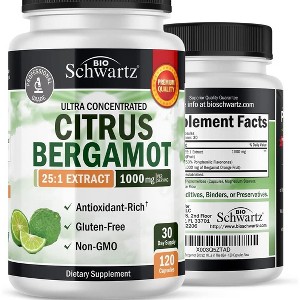 Citrus Bergamot 1000mg, Bergamot Supplement for High Cholesterol & Heart Health, Ultra Concentrated 25:1 Extract, Bioschwartz, 120ct - 1 of 4