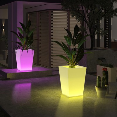Mjkone Changing Colors LED Lighting Flower Pot,Rechargeable Light Up Cordless Outdoor Furniture for Party,Ambiance LED Furniture