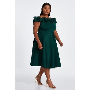 QUIZ Women's Plus Size Scuba Bardot Ruffle Skater Midi Dress - 1 of 4