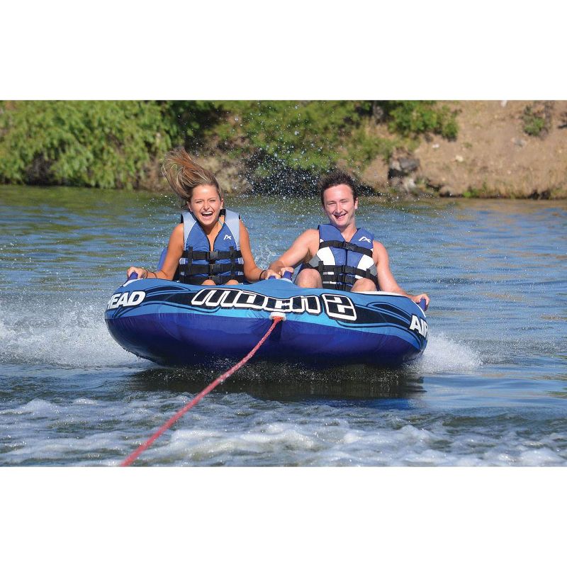 Airhead AHM2-2 Mach 2 Inflatable Two Rider Cockpit Lake Water Boating Towable Tube in Blue with Tow Point, Speed Safety Valve, and Handles, 5 of 7