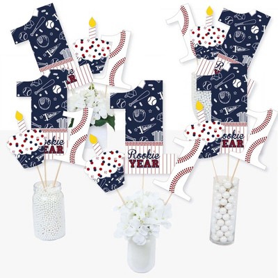 Big Dot of Happiness 1st Birthday Batter Up - Baseball - First Birthday Party Centerpiece Sticks - Table Toppers - Set of 15