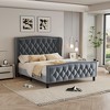 Queen Size Upholstered Platform Bed with Wingback Headboard and Wood Slat Support - 3 of 4