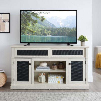 VYNXARIA Rustic Embossed Pattern TV Stand - Stylish Media Console with Open and Closed Storage for Living Room & Bedroom