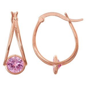 1 2/3 TCW Tiara Rose Gold Over Silver 6mm Bezel-set Pink Sapphire Hoop Earrings, Women