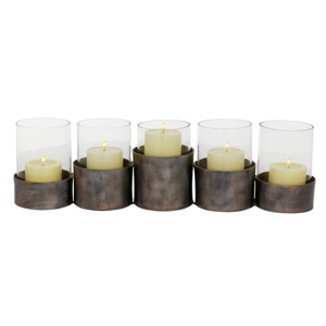 22" x 6" Round Glass Pillar Candle Holder Black - Olivia & May: Elegant Mantel Decor, 5-Unit Tray - 1 of 4