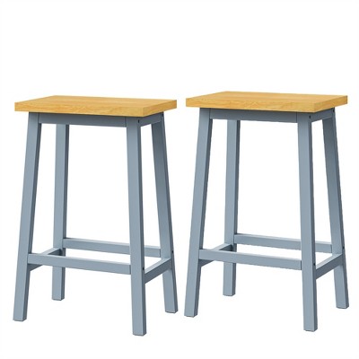 OUTSUPPLY Solid Wood Bar Stools Set of 2, Kitchen Chairs with Footrest, Farmhouse Style Backless Stools for Island, Dining Room