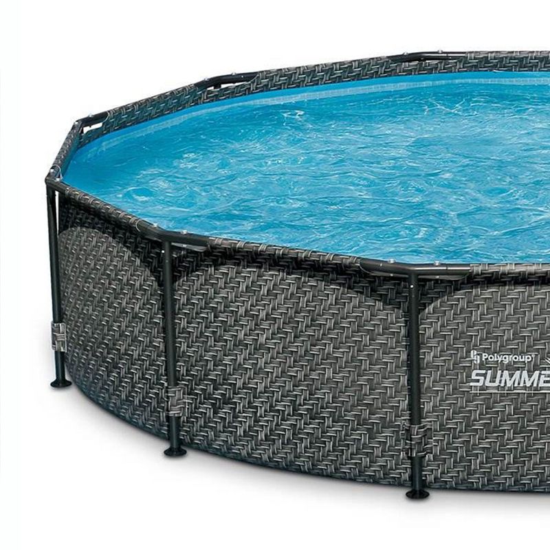 Summer Waves 12' x 33" Outdoor Round Metal Frame Above Ground Swimming Pool with Skimmer Filter Pump and Filter Cartridge, Gray Wicker, 2 of 7