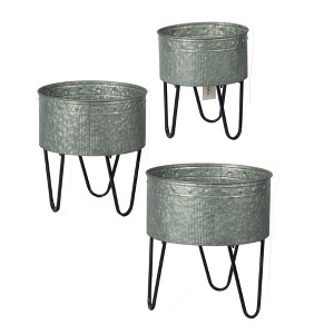NAYSAYE Planter Set of 3 Huxley Metal Decorative Pots with Rope Handles for Indoor Outdoor Garden, Silver, 18"*18"*15" - 1 of 4