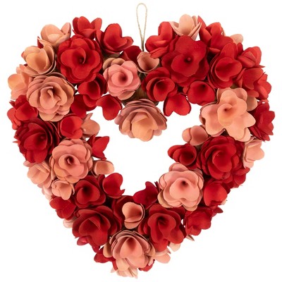 Collections Etc Wooden Pink And Red Roses Heart-shaped Wreath : Target