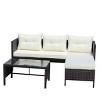 Outdoor 3 Pcs Furniture Set, Sofa Set with 4 Seaters, Sofas with Loveseat and Glass Top Table, Rattan Sofas with PE Cushions-Coolbibila - 4 of 4