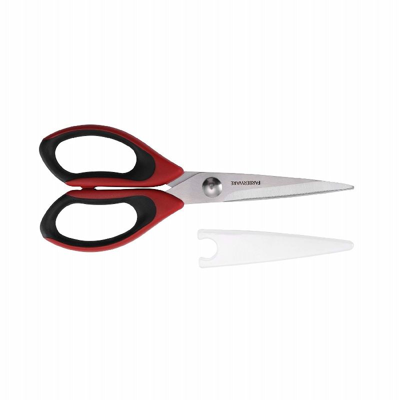 Farberware Professional High Carbon Stainless Steel Kitchen Shears With Safety Blade Cover & Non-Slip Handles, Black Red, 3 of 5