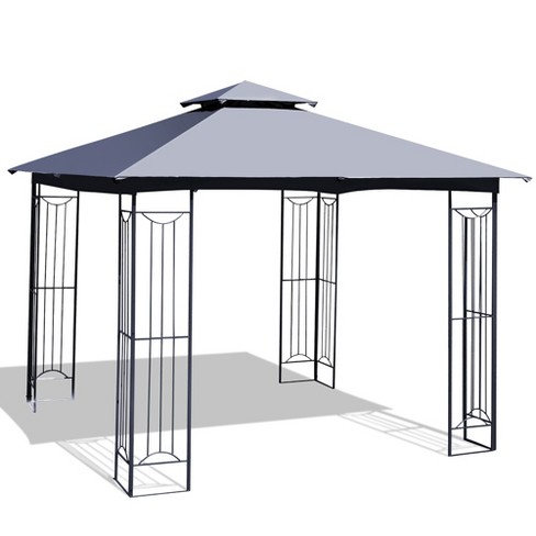 Costway 10' x 10' Patio Canopy Gazebo Outdoor 2-Tier Steel Tent Heavy-Duty  L-Shaped Grey