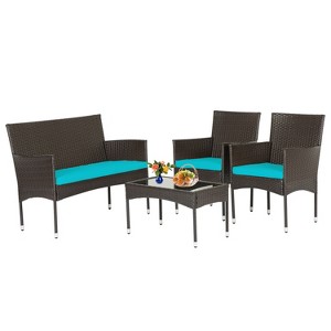 BestMassage Patio Furniture Set 4 Pieces with Glass Topped Coffee Table Cushions - 1 of 4