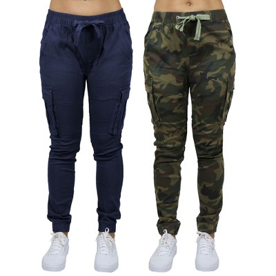 Galaxy By Harvic Women's  Loose Fit Cotton Stretch Twill Cargo Joggers- 2 Pack