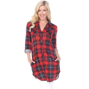 Women's Piper Stretchy Plaid Tunic with Pockets - White Mark - 1 of 3