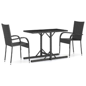 vidaXL Dining Set Black Polyethylene Rattan, Powder-Coated Steel, Glass - Black - 1 of 4
