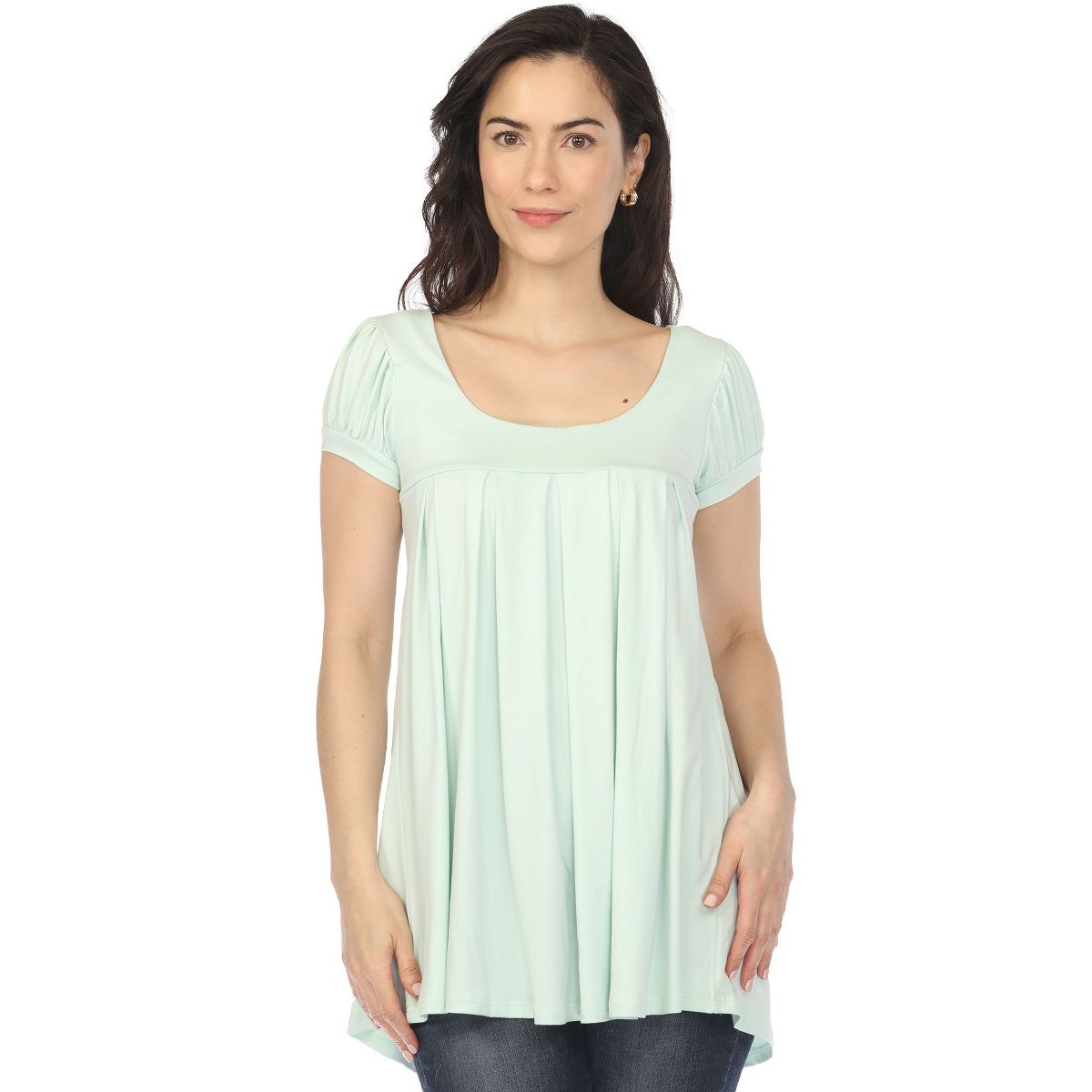 Women's Cap Sleeve Pleated Top -White Mark