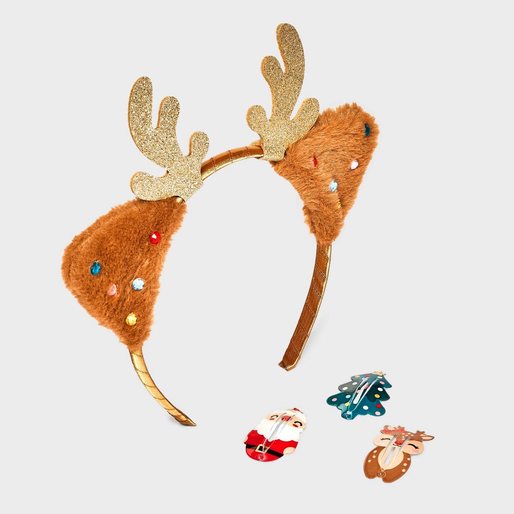 Girls' Reindeer Ear Headband and Holiday Clip Set - Cat & Jack™ 2 pack 