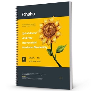 Ohuhu Marker Pads, 16.5"x11.7" XL A3 Large Size, 120LB/200GSM Heavy Smooth Drawing Papers, 48 Sheets/96 Pages, Spiral Sketch Book for Alcohol Markers - 1 of 4