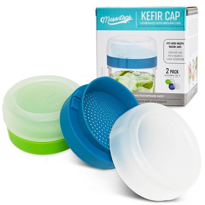 Masontops 2pk Kefir Cap Mason Jar Kefir Brewing Lids - Wide: Plastic, Dishwasher-Safe, Mason Jar Accessories