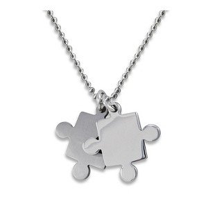 West Coast Jewelry Women's Brushed and Polished Puzzle Pieces Steel Necklace - 1 of 3