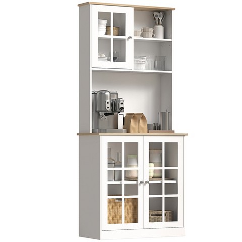 Homcom Kitchen Buffet with Hutch, Storage Pantry with 3 Cabinets, 2 Open Shelves and Large Countertop, Off White