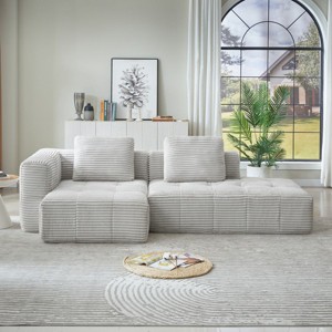 Modular Corduroy Convertible Sectional Sofa with 2 Throw Pillows, L-Shaped Sofa Set, Minimalist Sectional Couch for Living Room – The Pop Home - 1 of 4