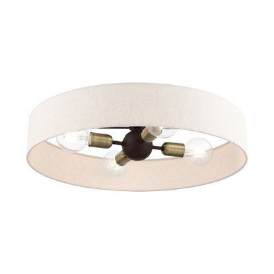 Elegant Bronze Drum Semi-Flush Mount with Oatmeal Fabric Shade