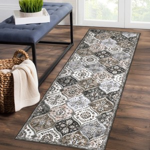 Washable Rug Vintage Floral Floor Carpet with Anti Slip Backing - 1 of 4