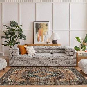 Area Rugs, Machine Washable Vintage Soft Low Pile Rugs, Oriental Accent Carpet with Non-Slip Backing,Floor Carpet for Living Room, Hallway, Laundry - 1 of 4