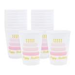 Sparkle and Bash 16 Pack Happy Birthday Cake Cups for Women, Plastic Tumblers (16 oz)