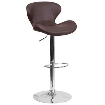 Merrick Lane Adjustable Height Barstool Contemporary Bar Height Stool with Curved Back and Metal Base with Footrest