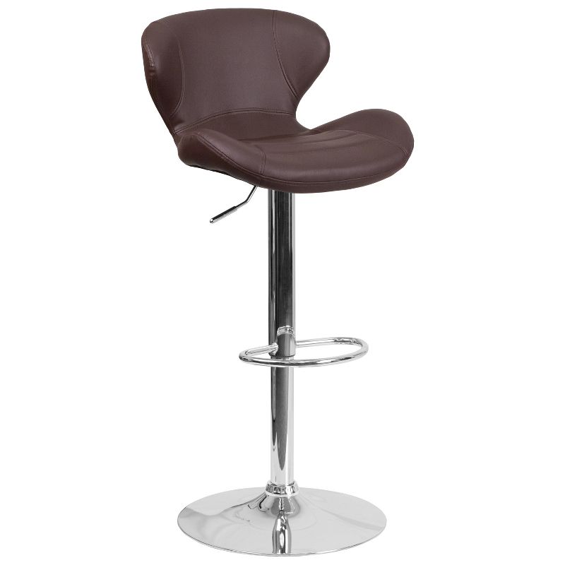 Merrick Lane Adjustable Height Barstool Contemporary Bar Height Stool with Curved Back and Metal Base with Footrest, 1 of 22