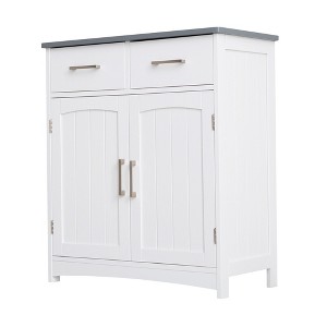VANIRROR Sideboard Buffet Cabinet, Coffee Bar With Cabinet Two Drawers, Sideboard Cabinet for Kitchen, Living Room, Entryway, White And Gray Top - 1 of 4