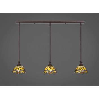 Toltec Lighting Any 3 - Light Chandelier in  Bronze with 7" Amber Dragonfly Art Glass Shade