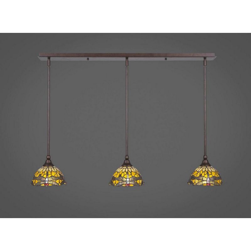 Toltec Lighting Any 3 - Light Chandelier in  Bronze with 7" Amber Dragonfly Art Glass Shade, 1 of 2