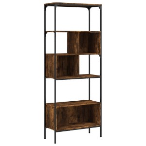 vidaXL 5-Tier Smoked Oak Bookcase Engineered Wood with Metal Frame - 29.9"x13"x74.2" Freestanding Shelving Unit for Living/Study Room - 1 of 4