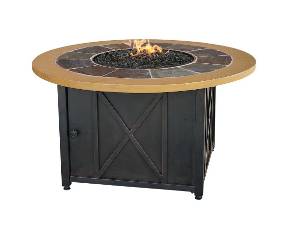 Uniflame 42" Round Slate Tile and Faux Wood Propane Fire Pit