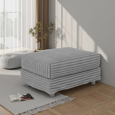 FONTOI Ottomans and Benches Plush Corduroy Ottoman Low Bench, Living Room Ottoman, End of Bed Bench for 4, Bedroom Ottoman, Grey, 31.5"*23.6"*15.76"